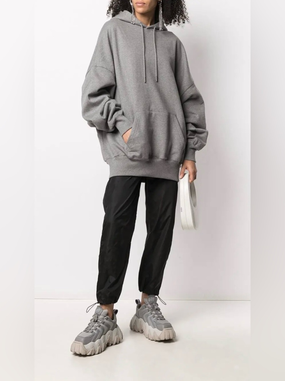 Daily Paper Horhine Rhinestone Logo Cotton Oversized Gray Hoodie XS